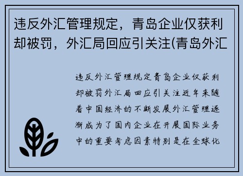 违反外汇管理规定，青岛企业仅获利却被罚，外汇局回应引关注(青岛外汇兑换)